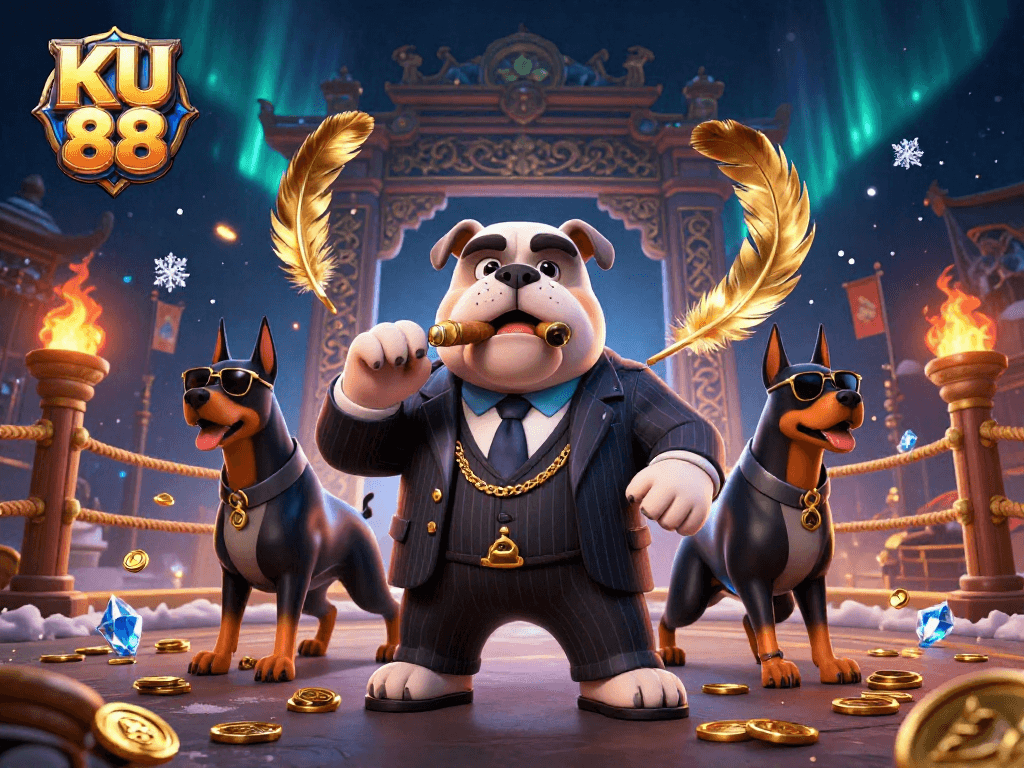 Win big with KU 88 as a mafia boss bulldog and bodyguards lead the casino scene