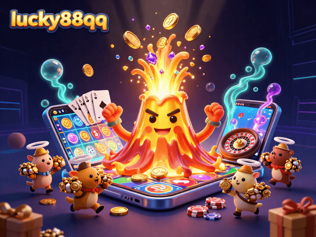 Experience thrilling wins at lucky88qq with an energetic scene of gambling elements bursting with treasures.