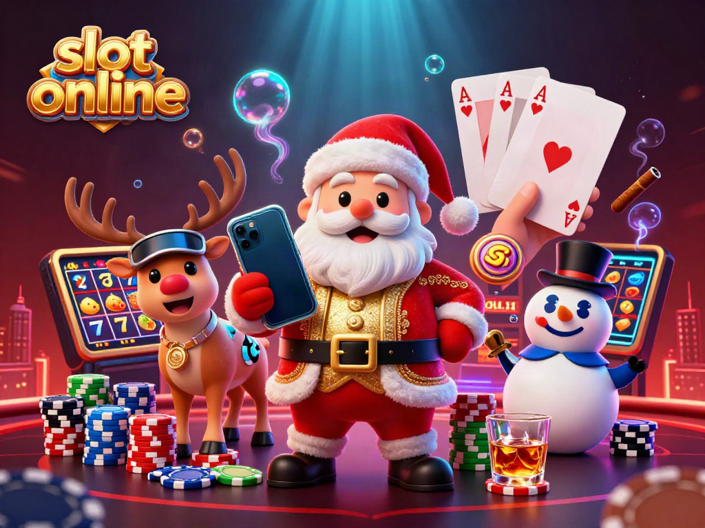 Spin the reels for big wins with slot online in this festive casino scene.