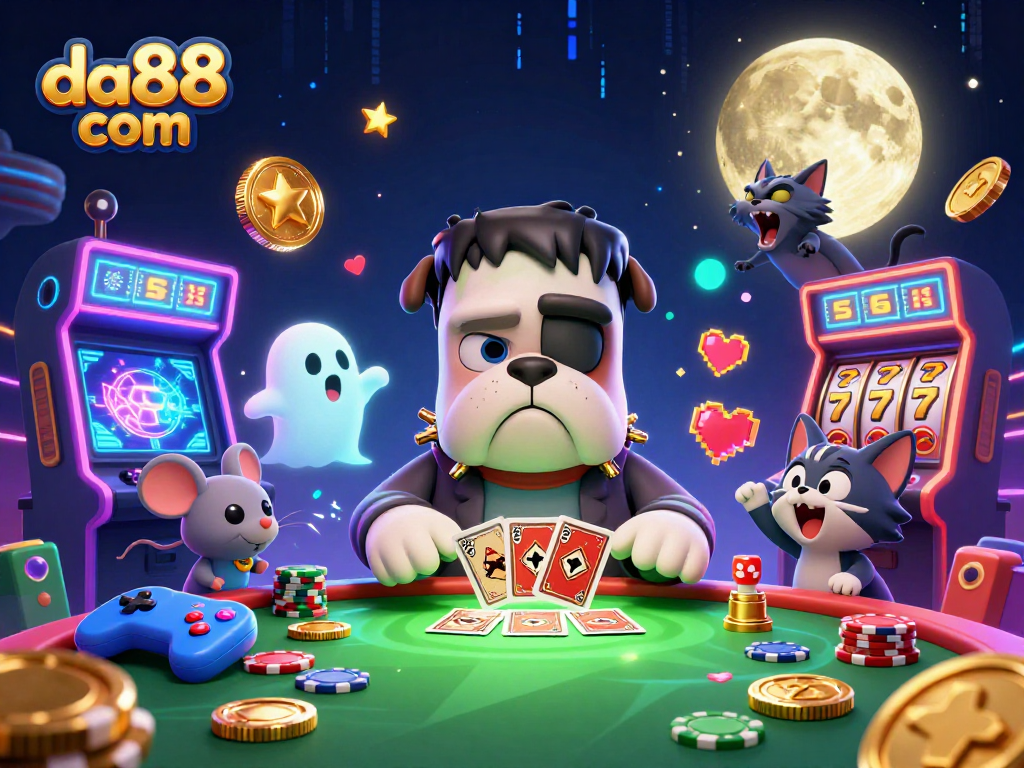 Experience winning at da88 com with a vibrant monster dealer, ghostly chips, and exciting slot elements.