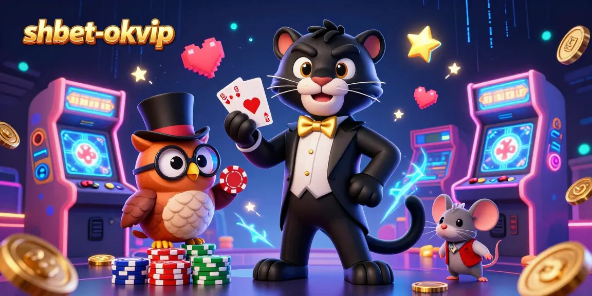 Engage in thrilling gambling adventures at shbet-okvip with a stylish panther and owl in a vibrant casino scene.