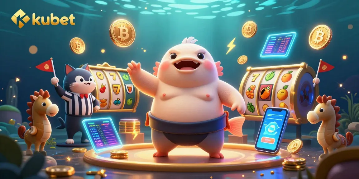 Engage in thrilling kubet games with vibrant underwater casino scene featuring a playful fugu.