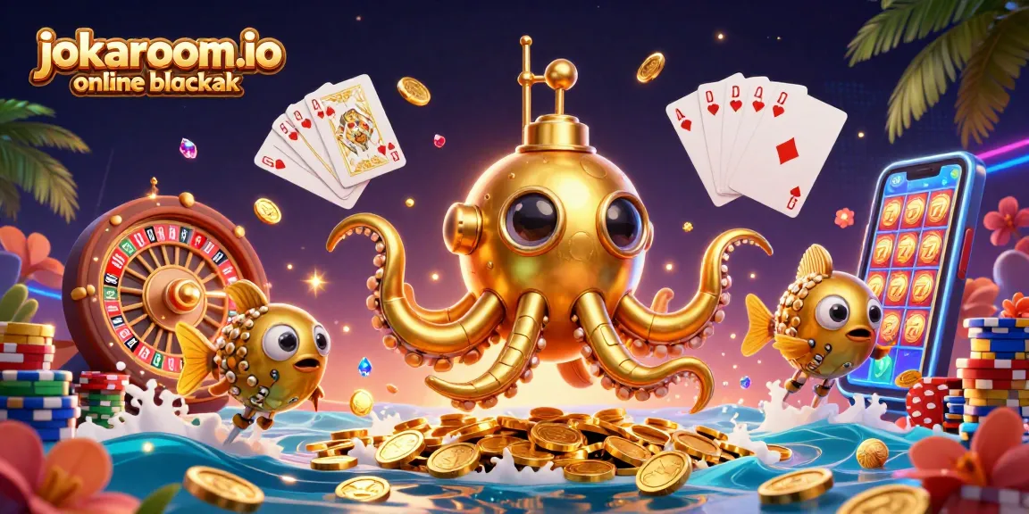 Engage in thrilling jokaroom.io online blackjack amidst cascading coins and vibrant casino elements.